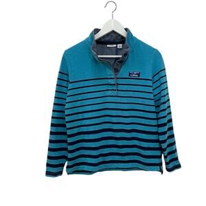 LL Bean Sz PS Turquoise & Navy Stripe Cotton Preppy Rugby Henley Pullover Shirt